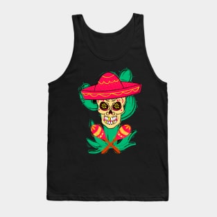 Mexican sugar skull with hat and maracas. Tank Top